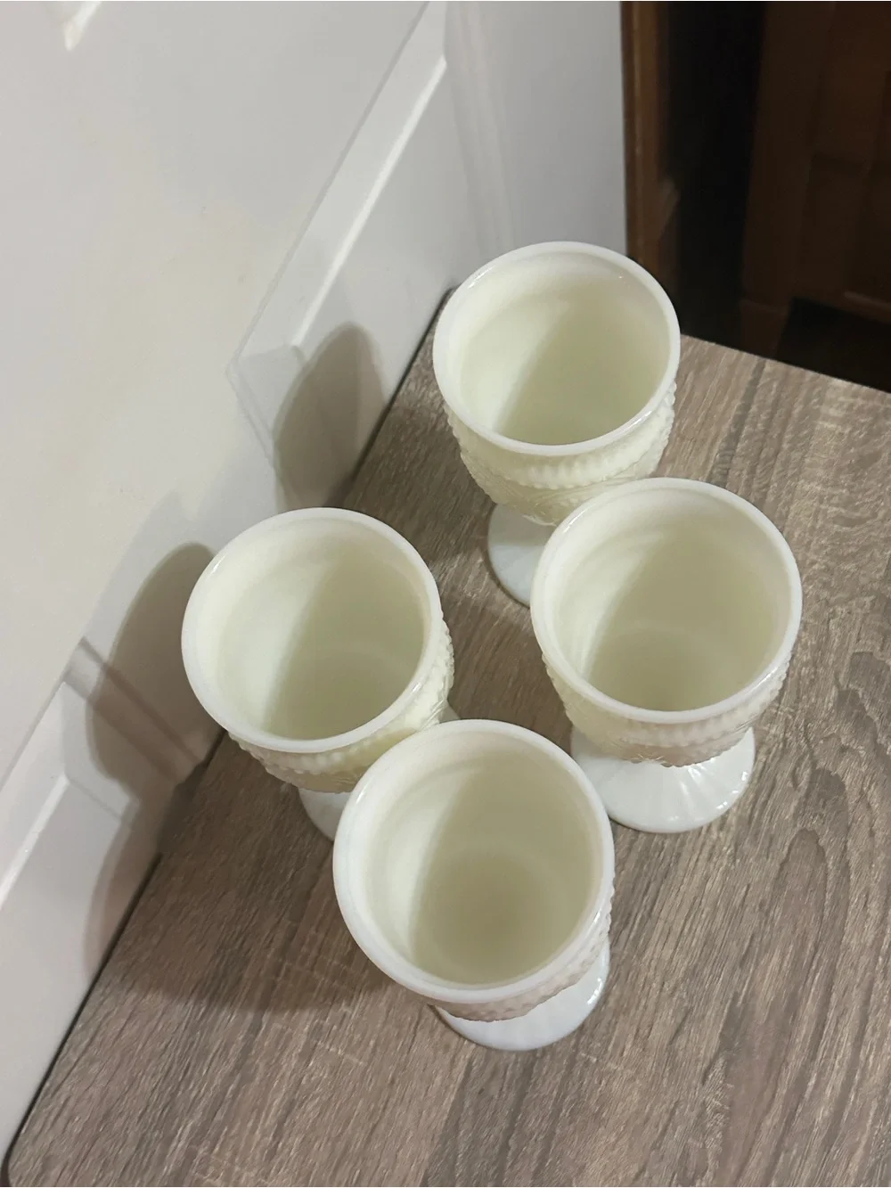 Set of 4 Vtg Pioneer Woman Adeline Snow Milk White Goblet Glasses